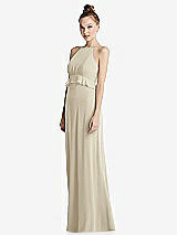 Side View Thumbnail - Champagne Bias Ruffle Empire Waist Halter Maxi Dress with Adjustable Straps