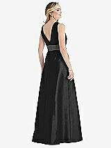 Rear View Thumbnail - Black & Caviar Gray High-Neck Asymmetrical Shirred Satin Maxi Dress with Pockets