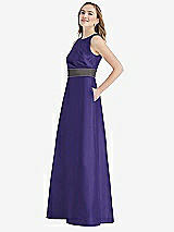 Side View Thumbnail - Grape & Caviar Gray High-Neck Asymmetrical Shirred Satin Maxi Dress with Pockets