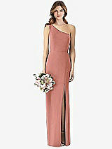 Front View Thumbnail - Desert Rose One-Shoulder Crepe Trumpet Gown with Front Slit
