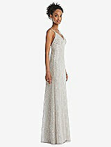 Side View Thumbnail - Oyster V-Neck Metallic Lace Maxi Dress with Adjustable Straps