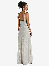 Rear View Thumbnail - Oyster V-Neck Metallic Lace Maxi Dress with Adjustable Straps