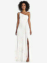 Front View Thumbnail - Spring Fling One-Shoulder Chiffon Maxi Dress with Shirred Front Slit