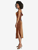 Side View Thumbnail - Golden Almond Asymmetrical One-Shoulder Velvet Midi Slip Dress