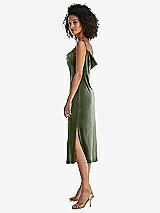 Side View Thumbnail - Sage Asymmetrical One-Shoulder Velvet Midi Slip Dress