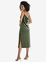 Rear View Thumbnail - Sage Asymmetrical One-Shoulder Velvet Midi Slip Dress