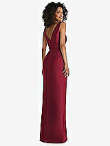 Rear View Thumbnail - Burgundy Pleated Bodice Satin Maxi Pencil Dress with Bow Detail