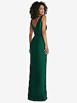Rear View Thumbnail - Hunter Green Pleated Bodice Satin Maxi Pencil Dress with Bow Detail