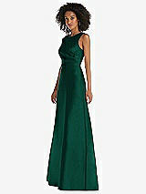 Side View Thumbnail - Hunter Green Jewel Neck Asymmetrical Shirred Bodice Maxi Dress with Pockets