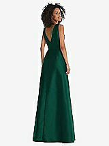 Rear View Thumbnail - Hunter Green Jewel Neck Asymmetrical Shirred Bodice Maxi Dress with Pockets