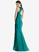Rear View Thumbnail - Jade Jewel Neck Bowed Open-Back Trumpet Dress with Front Slit