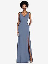 Front View Thumbnail - Larkspur Blue Square Low-Back A-Line Dress with Front Slit and Pockets