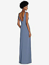 Rear View Thumbnail - Larkspur Blue Square Low-Back A-Line Dress with Front Slit and Pockets