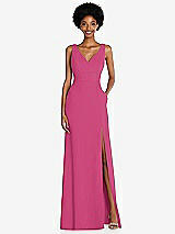 Front View Thumbnail - Tea Rose Square Low-Back A-Line Dress with Front Slit and Pockets