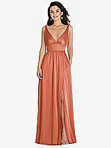 Front View Thumbnail - Terracotta Copper Deep V-Neck Shirred Skirt Maxi Dress with Convertible Straps