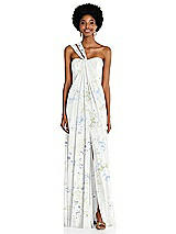 Alt View 1 Thumbnail - Bleu Garden Draped Chiffon Grecian Column Gown with Convertible Straps