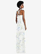Side View Thumbnail - Bleu Garden Draped Chiffon Grecian Column Gown with Convertible Straps
