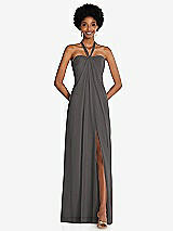 Front View Thumbnail - Caviar Gray Draped Chiffon Grecian Column Gown with Convertible Straps
