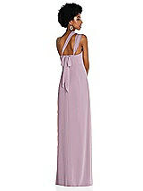 Alt View 2 Thumbnail - Suede Rose Draped Chiffon Grecian Column Gown with Convertible Straps