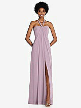 Front View Thumbnail - Suede Rose Draped Chiffon Grecian Column Gown with Convertible Straps