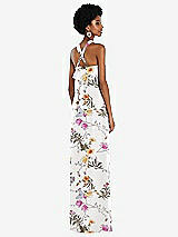 Side View Thumbnail - Butterfly Botanica Ivory Draped Chiffon Grecian Column Gown with Convertible Straps