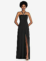 Front View Thumbnail - Black Draped Chiffon Grecian Column Gown with Convertible Straps