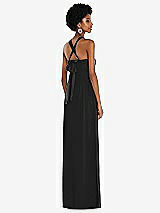 Side View Thumbnail - Black Draped Chiffon Grecian Column Gown with Convertible Straps
