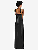 Rear View Thumbnail - Black Draped Chiffon Grecian Column Gown with Convertible Straps