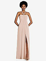 Front View Thumbnail - Cameo Draped Chiffon Grecian Column Gown with Convertible Straps