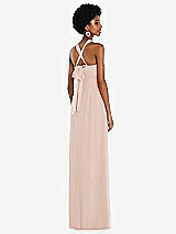 Side View Thumbnail - Cameo Draped Chiffon Grecian Column Gown with Convertible Straps
