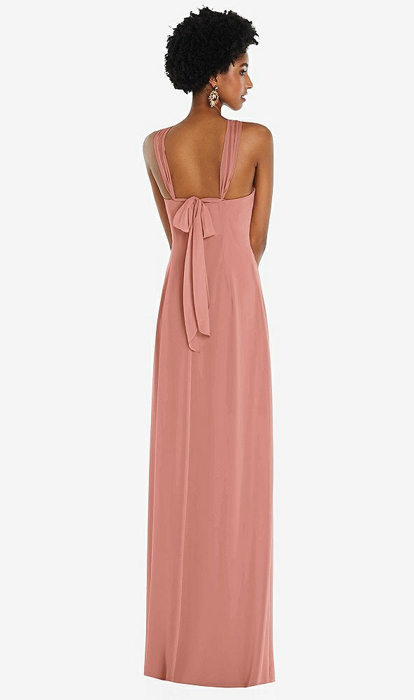 Back View - Desert Rose Draped Chiffon Grecian Column Gown with Convertible Straps