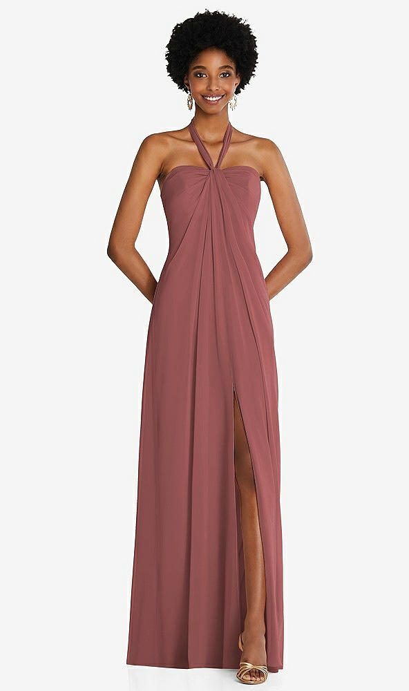 Front View - English Rose Draped Chiffon Grecian Column Gown with Convertible Straps