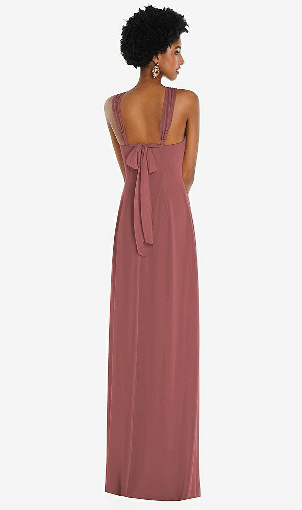 Back View - English Rose Draped Chiffon Grecian Column Gown with Convertible Straps