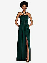 Front View Thumbnail - Evergreen Draped Chiffon Grecian Column Gown with Convertible Straps