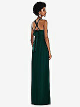 Side View Thumbnail - Evergreen Draped Chiffon Grecian Column Gown with Convertible Straps
