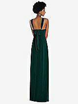 Rear View Thumbnail - Evergreen Draped Chiffon Grecian Column Gown with Convertible Straps