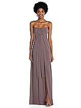 Alt View 3 Thumbnail - French Truffle Draped Chiffon Grecian Column Gown with Convertible Straps