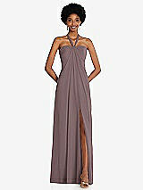 Front View Thumbnail - French Truffle Draped Chiffon Grecian Column Gown with Convertible Straps