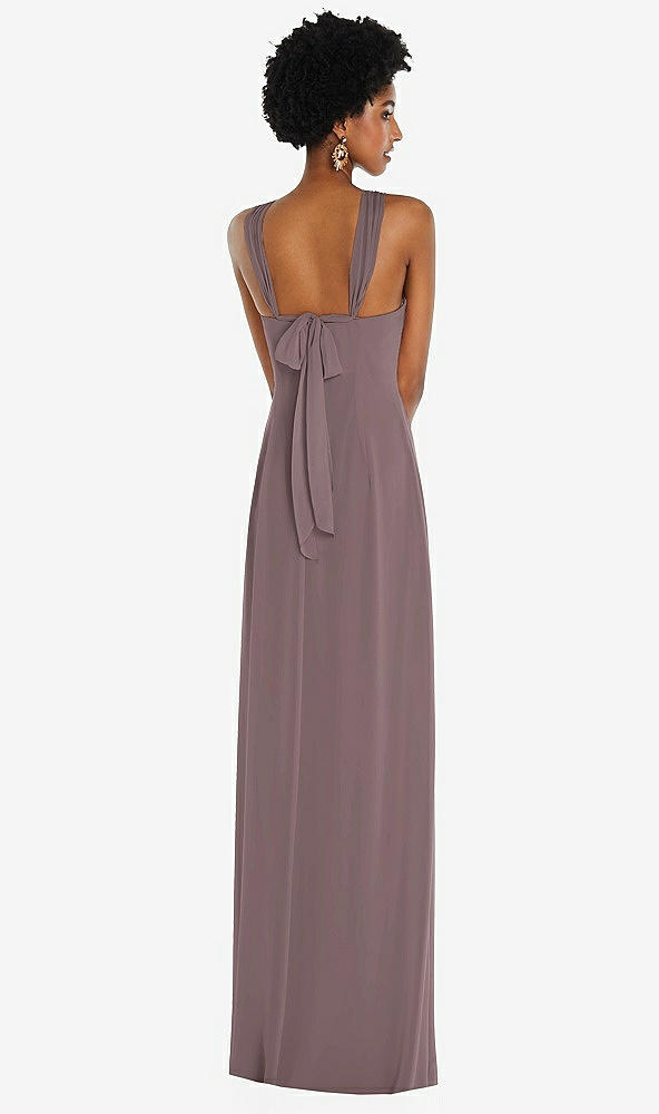 Back View - French Truffle Draped Chiffon Grecian Column Gown with Convertible Straps