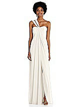 Alt View 1 Thumbnail - Ivory Draped Chiffon Grecian Column Gown with Convertible Straps