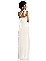 Alt View 2 Thumbnail - Ivory Draped Chiffon Grecian Column Gown with Convertible Straps