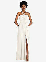 Front View Thumbnail - Ivory Draped Chiffon Grecian Column Gown with Convertible Straps