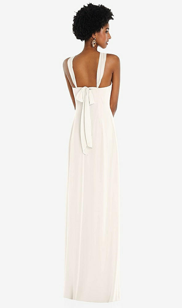 Back View - Ivory Draped Chiffon Grecian Column Gown with Convertible Straps