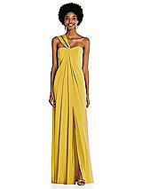 Alt View 1 Thumbnail - Marigold Draped Chiffon Grecian Column Gown with Convertible Straps
