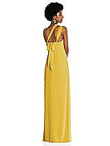Alt View 2 Thumbnail - Marigold Draped Chiffon Grecian Column Gown with Convertible Straps
