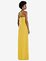 Side View Thumbnail - Marigold Draped Chiffon Grecian Column Gown with Convertible Straps