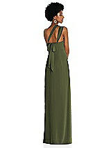 Alt View 2 Thumbnail - Olive Green Draped Chiffon Grecian Column Gown with Convertible Straps