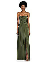 Alt View 3 Thumbnail - Olive Green Draped Chiffon Grecian Column Gown with Convertible Straps