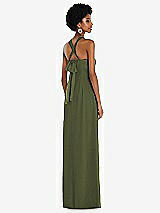Side View Thumbnail - Olive Green Draped Chiffon Grecian Column Gown with Convertible Straps