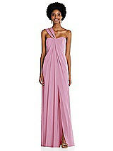 Alt View 1 Thumbnail - Powder Pink Draped Chiffon Grecian Column Gown with Convertible Straps
